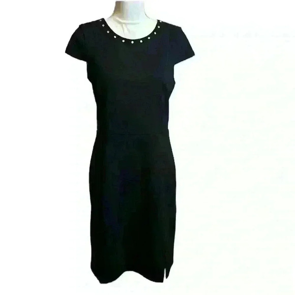 ⭐️Michael Kors NWT Gold Studded Scoop Neck Black Cap Sleeve Dress Size Medium⭐️ - Picture 1 of 11
